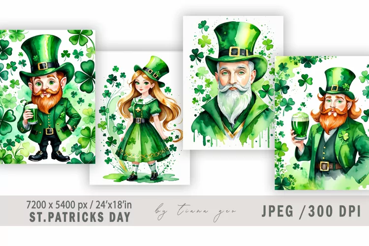 St.Patrick's day watercolor illustrations - 4 Jpeg files