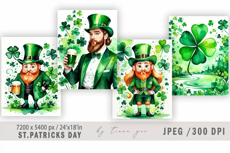 St.Patrick's day watercolor illustrations - 4 Jpeg files