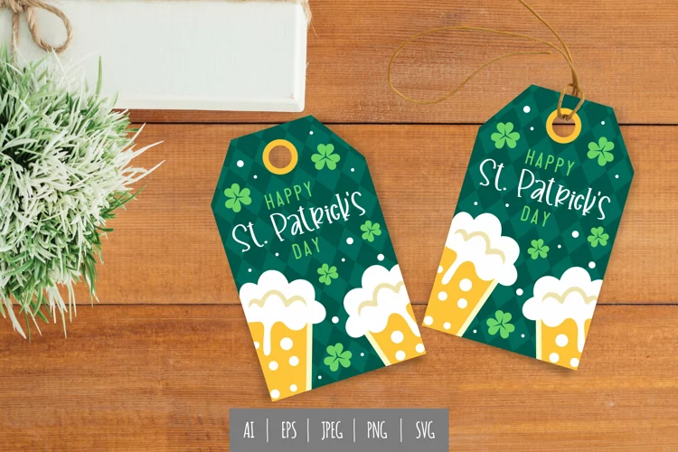 Foamy Beer Glasses Happy St. Patrick's Day Gift Tag