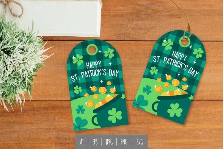 Golden Coin Pot Happy St. Patrick's Day Gift Tag