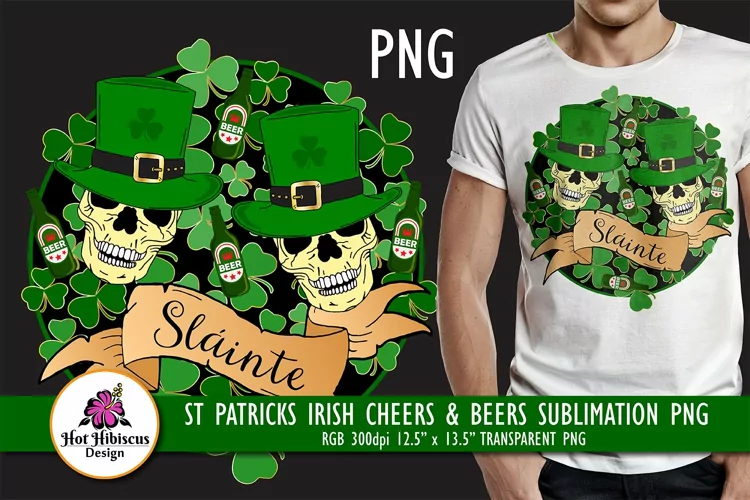 St Patricks Irish Slainte Beers Skulls Tshirt Sublimation