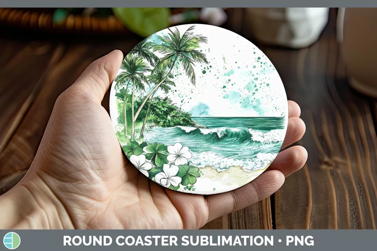 St Patricks Splash Beach Round Coaster Sublimation Coaster D