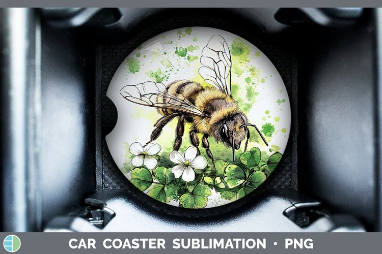 St Patricks Splash Bee Car Coaster Sublimation Designs