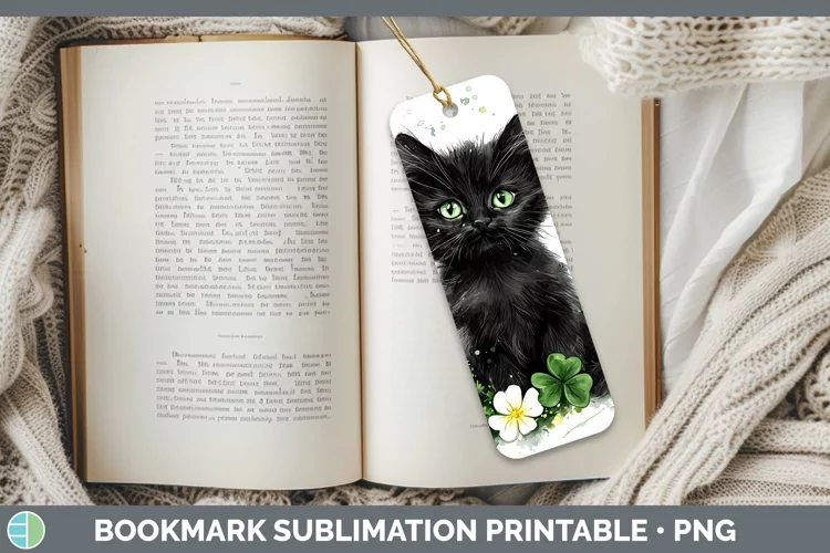 St Patricks Splash Black Cat Bookmark Sublimation Printable