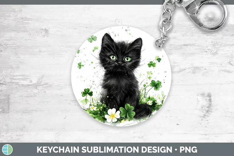 St Patricks Splash Black Cat Keychain Sublimation Keyring De