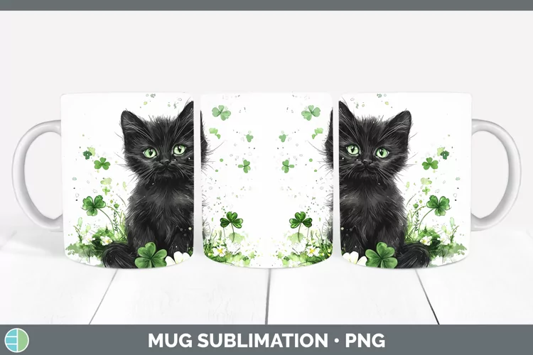 St Patricks Splash Black Cat Mug Wrap Sublimation Coffee Cup