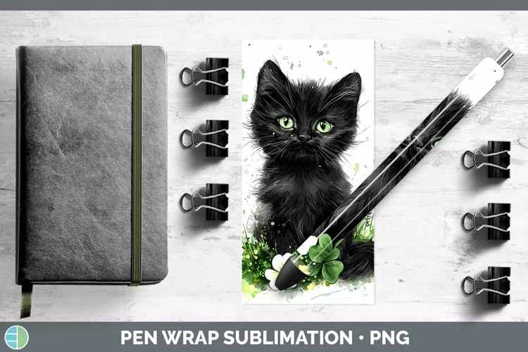 St Patricks Splash Black Cat Pen Wrap Sublimation Pen Design