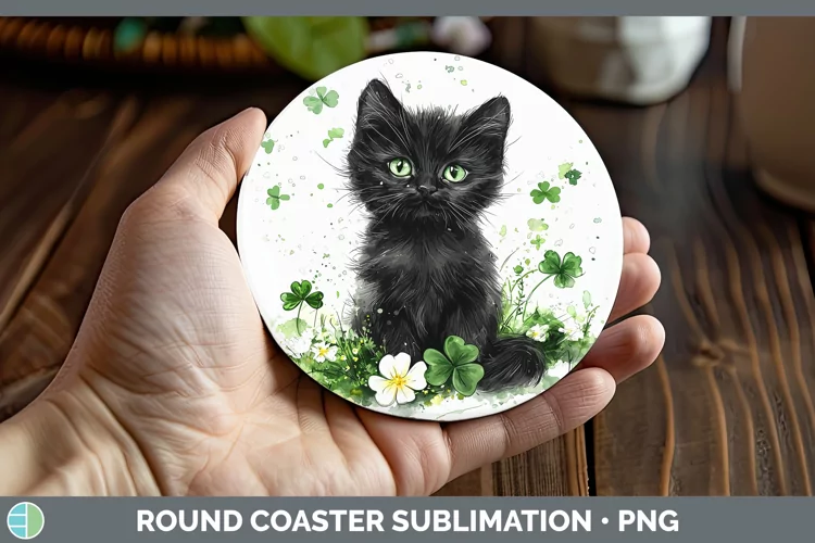 St Patricks Splash Black Cat Round Coaster Sublimation Coast