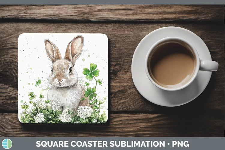 St Patricks Splash Bunny Square Coaster Sublimation Coaster