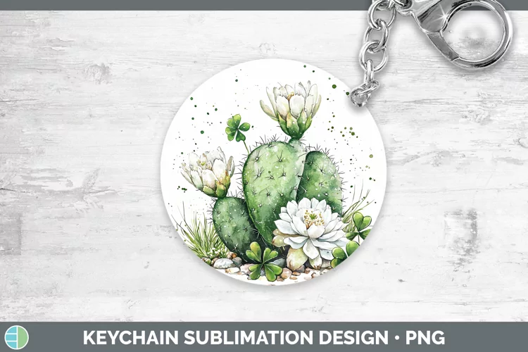 St Patricks Splash Cactus Keychain Sublimation Keyring Desig