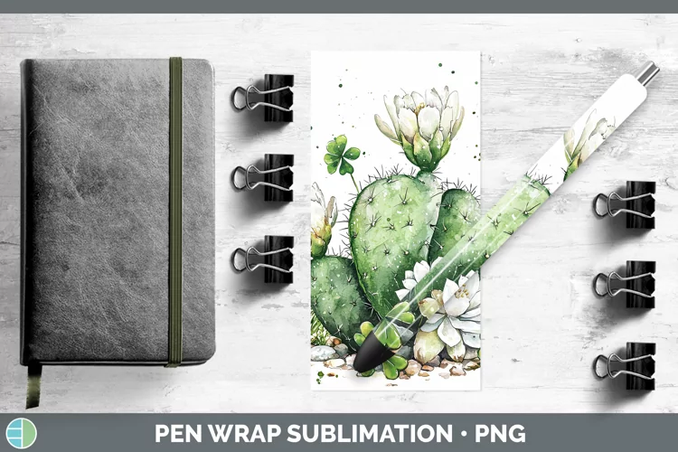 St Patricks Splash Cactus Pen Wrap Sublimation Pen Designs