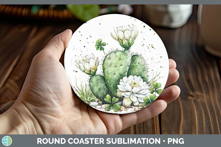 St Patricks Splash Cactus Round Coaster Sublimation Coaster