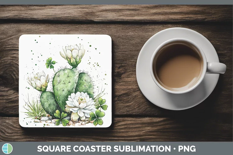 St Patricks Splash Cactus Square Coaster Sublimation Coaster