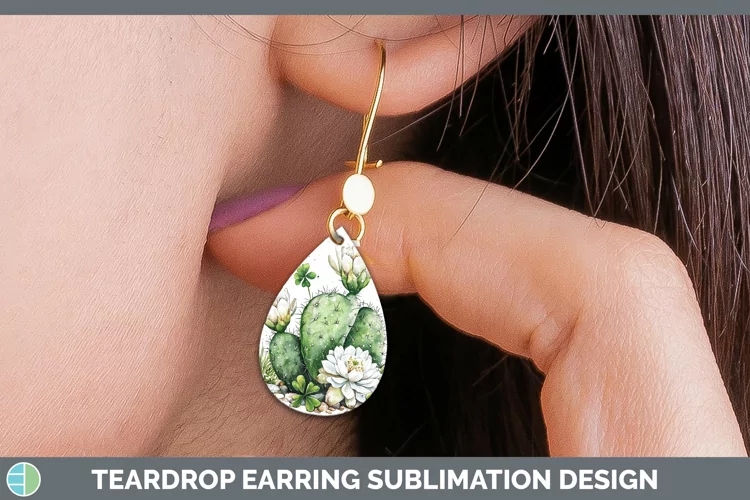 St Patricks Splash Cactus Teardrop Earrings Sublimation Earr