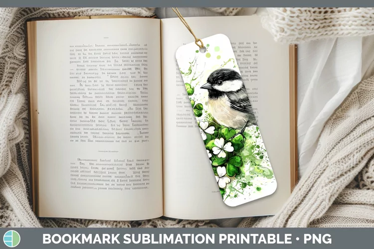 St Patricks Splash Chickadee Bookmark Sublimation Printable