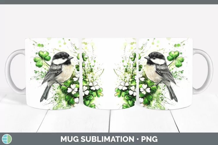 St Patricks Splash Chickadee Mug Wrap Sublimation Coffee Cup