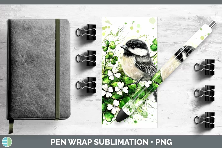 St Patricks Splash Chickadee Pen Wrap Sublimation Pen Design