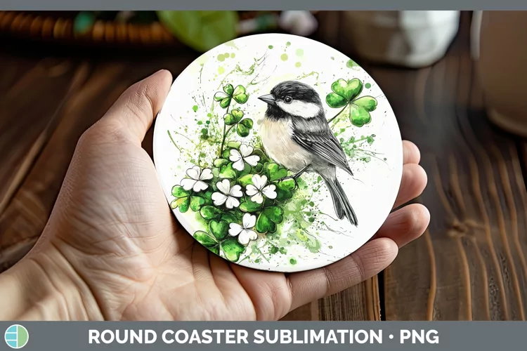 St Patricks Splash Chickadee Round Coaster Sublimation Coast