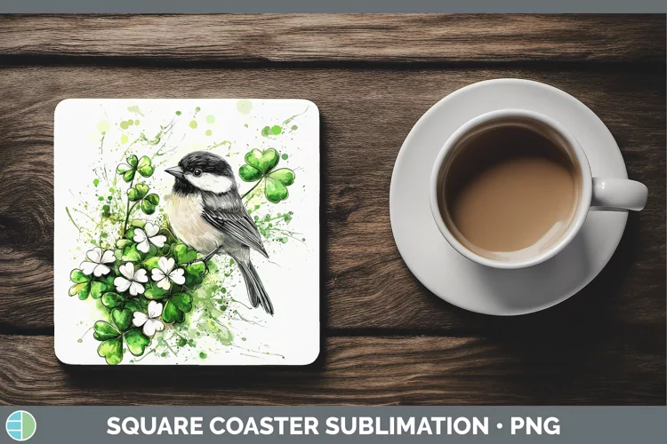 St Patricks Splash Chickadee Square Coaster Sublimation Coas