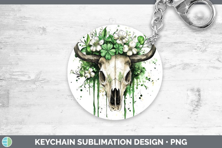 St Patricks Splash Cow Skull Keychain Sublimation Keyring De