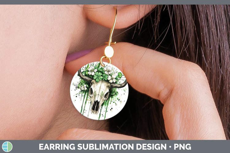 St Patricks Splash Cow Skull Round Earrings Sublimation Earr