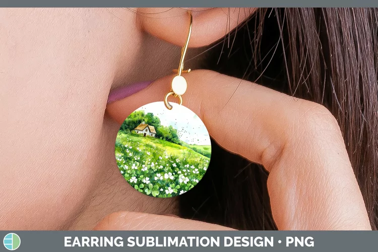 St Patricks Splash Landscape Round Earrings Sublimation Earr
