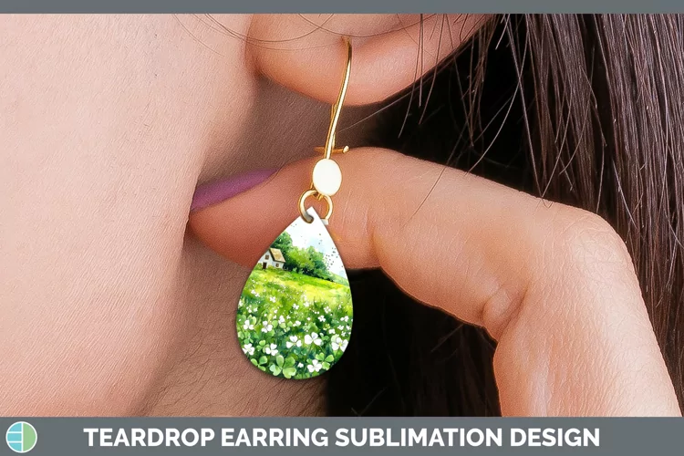 St Patricks Splash Landscape Teardrop Earrings Sublimation E