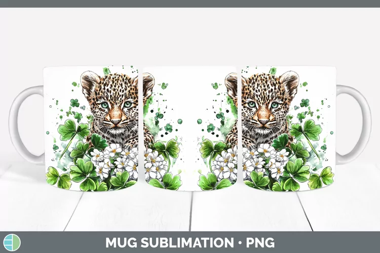 St Patricks Splash Leopard Mug Wrap Sublimation Coffee Cup D