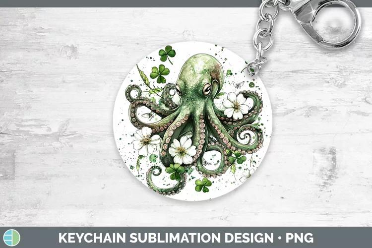 St Patricks Splash Octopus Keychain Sublimation Keyring Desi