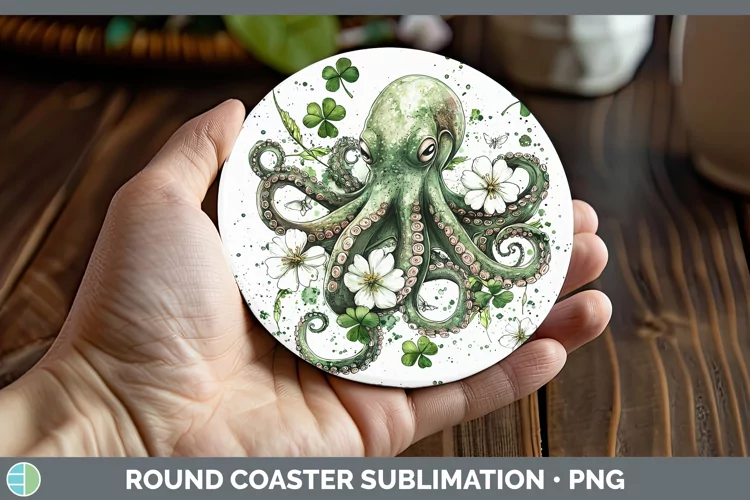 St Patricks Splash Octopus Round Coaster Sublimation Coaster
