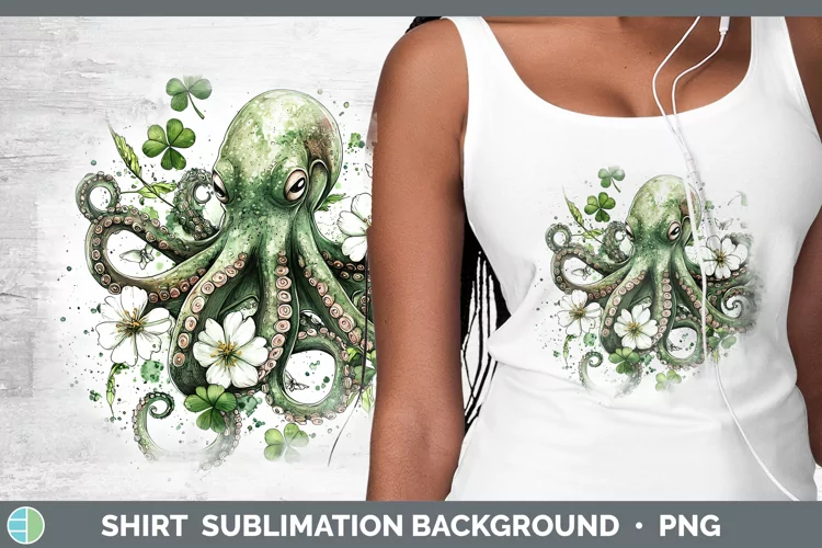 St Patricks Splash Octopus Shirt Sublimation Sublimation Bac