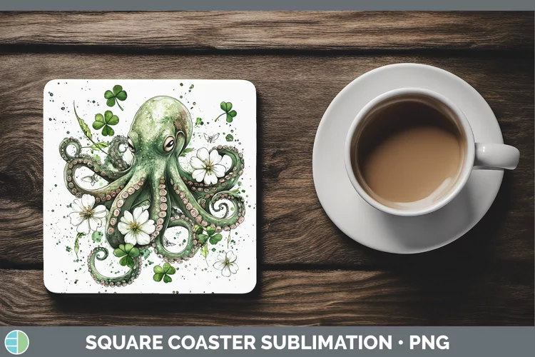 St Patricks Splash Octopus Square Coaster Sublimation Coaste