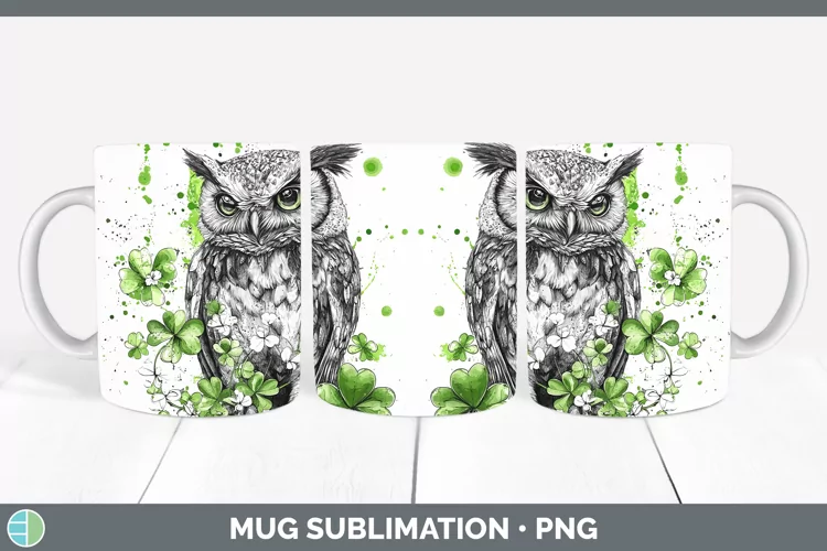 St Patricks Splash Owl Mug Wrap Sublimation Coffee Cup Desig