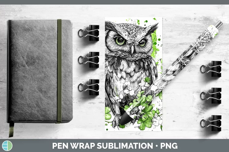 St Patricks Splash Owl Pen Wrap Sublimation Pen Designs