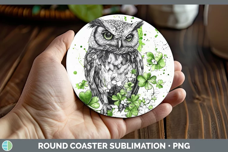 St Patricks Splash Owl Round Coaster Sublimation Coaster Des