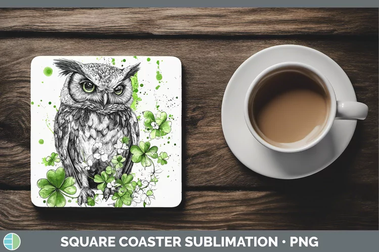 St Patricks Splash Owl Square Coaster Sublimation Coaster De