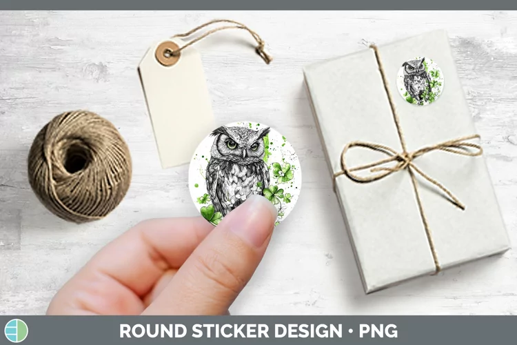 St Patricks Splash Owl Stickers | Round Labels Designs
