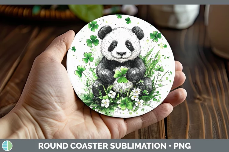 St Patricks Splash Panda Round Coaster Sublimation Coaster D
