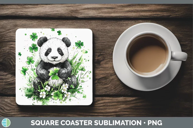 St Patricks Splash Panda Square Coaster Sublimation Coaster