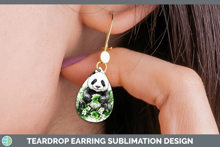 St Patricks Splash Panda Teardrop Earrings Sublimation Earri