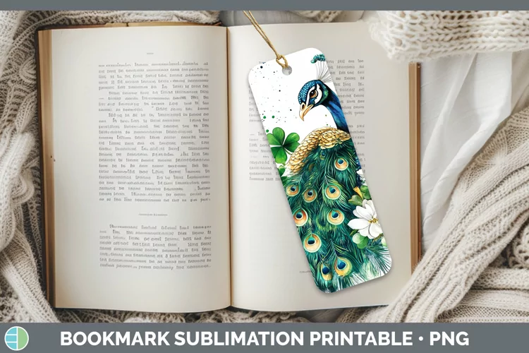 St Patricks Splash Peacock Bookmark Sublimation Printable De
