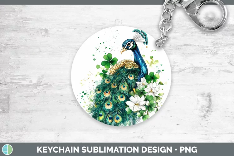 St Patricks Splash Peacock Keychain Sublimation Keyring Desi