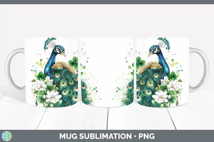 St Patricks Splash Peacock Mug Wrap Sublimation Coffee Cup D