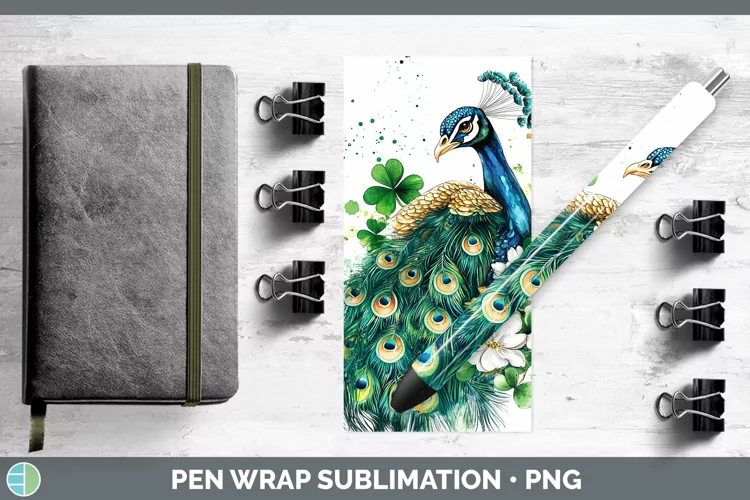 St Patricks Splash Peacock Pen Wrap Sublimation Pen Designs