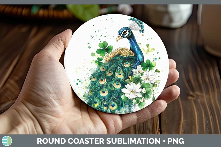 St Patricks Splash Peacock Round Coaster Sublimation Coaster