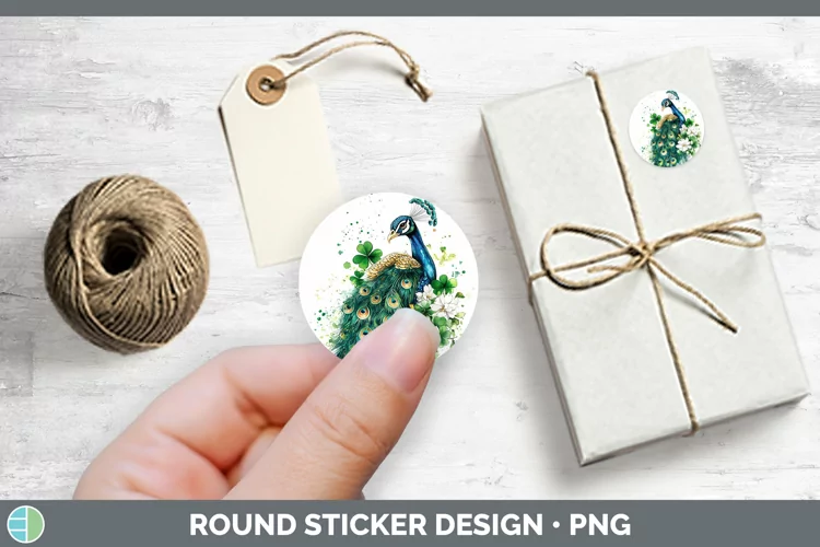 St Patricks Splash Peacock Stickers | Round Labels Designs