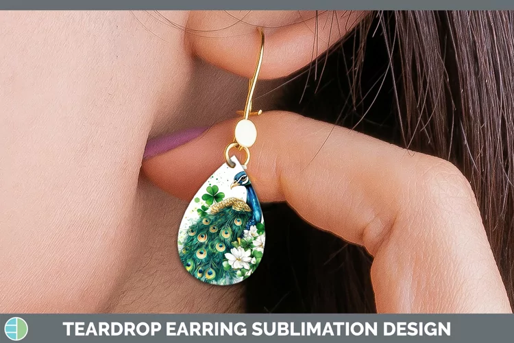 St Patricks Splash Peacock Teardrop Earrings Sublimation Ear
