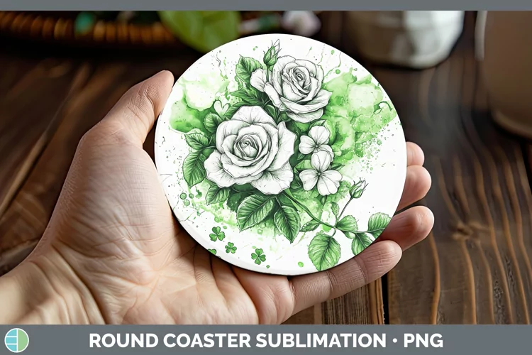 St Patricks Splash Rose Round Coaster Sublimation Coaster De