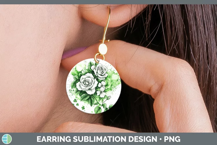 St Patricks Splash Rose Round Earrings Sublimation Earrings