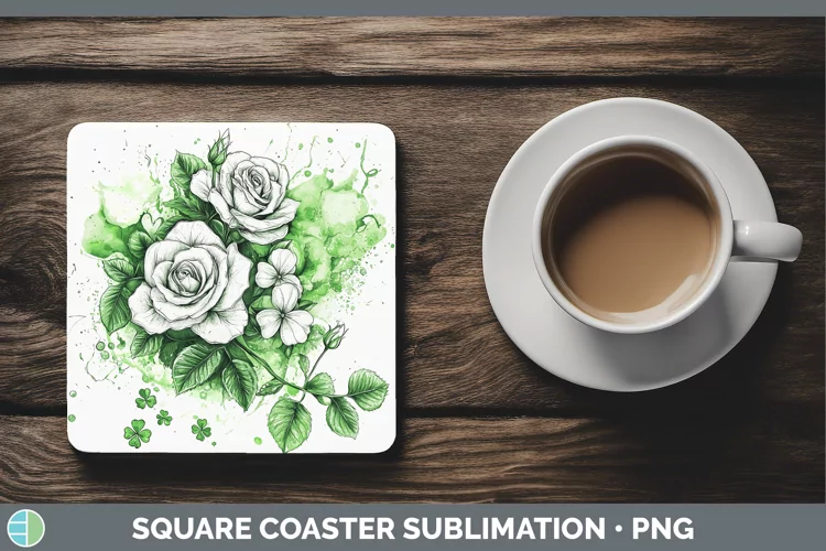 St Patricks Splash Rose Square Coaster Sublimation Coaster D